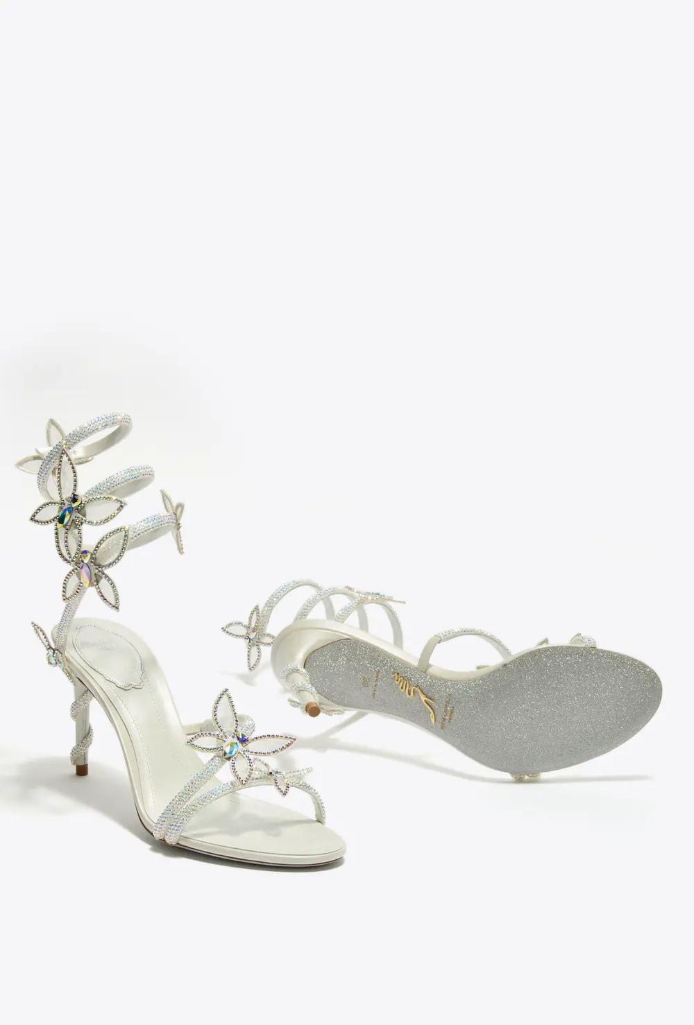 Rene Caovilla BUTTERFLOWER IVORY SATIN/CRYSTAL-TRANSMISSION ST SANDAL