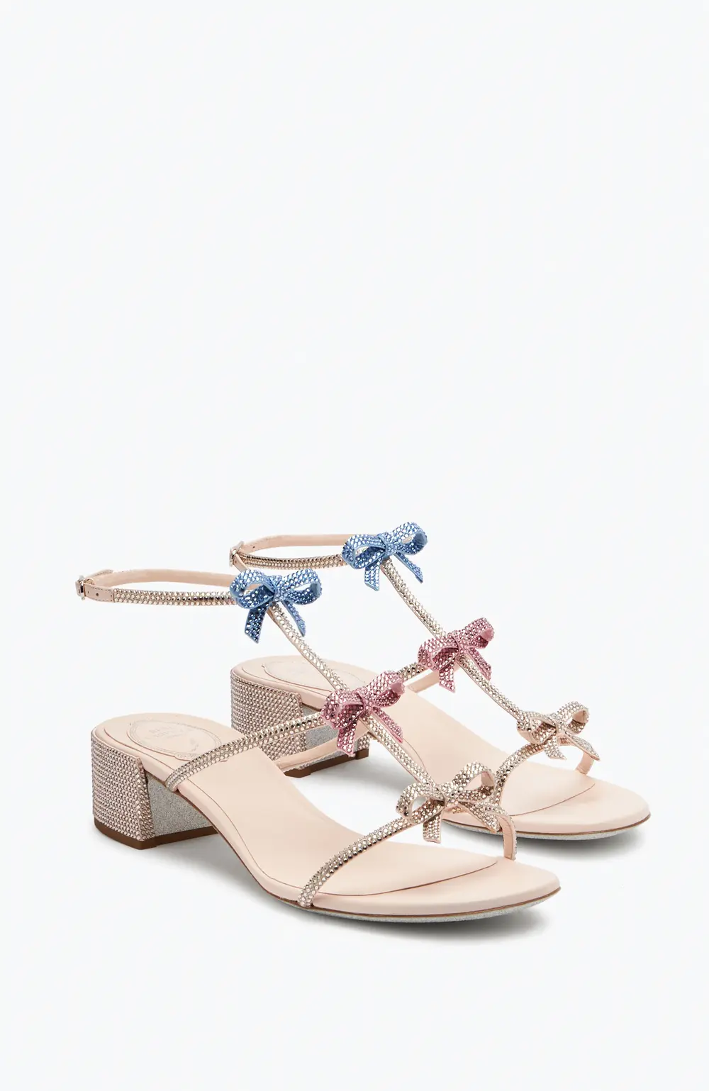 Rene Caovilla Caterina Peach Sandal With Multicolor Crystals 40