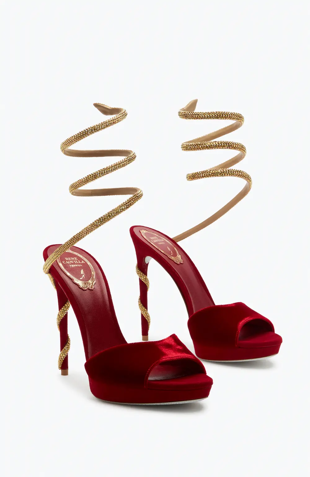 Rene Caovilla Margot Red Velvet Sandal 120