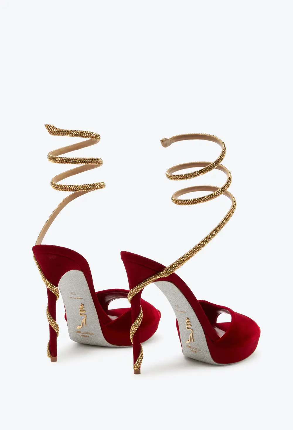 Rene Caovilla Margot Red Velvet Sandal 120