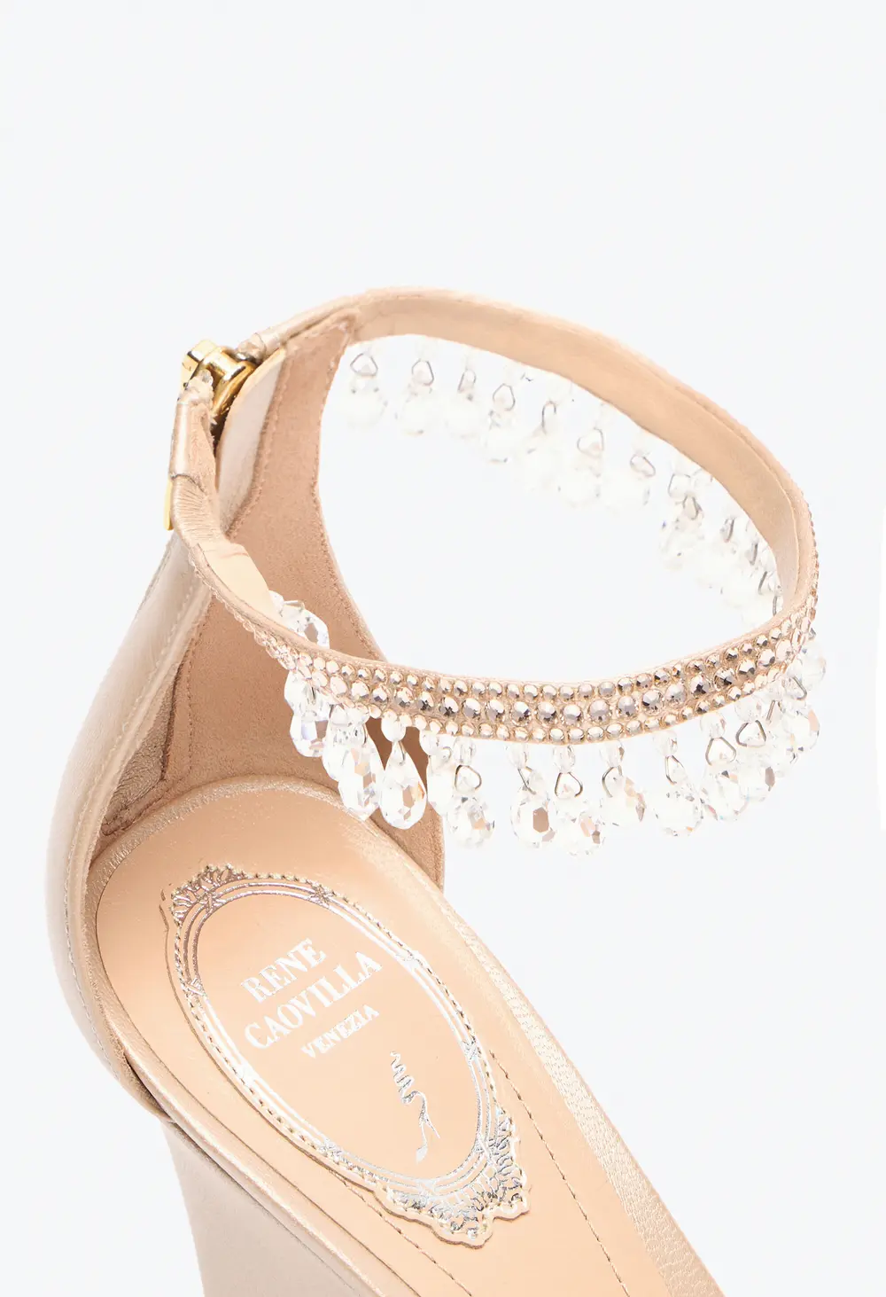 Rene Caovilla CHANDELIER POWDER PINK WEDGE SANDAL 80