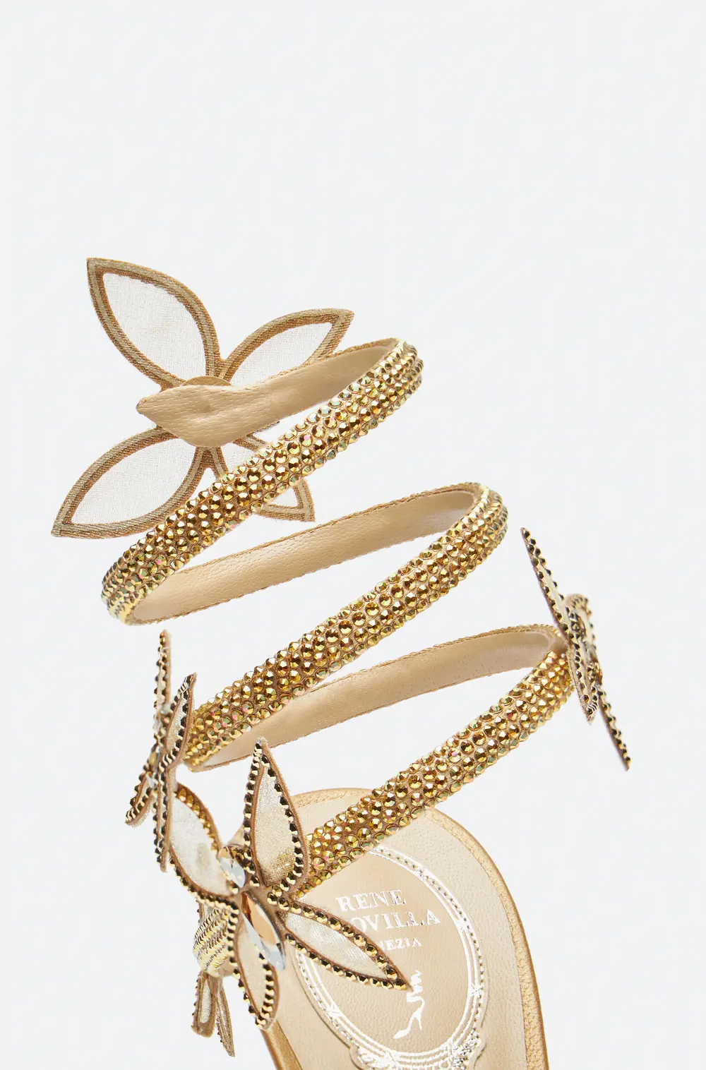Rene Caovilla Margot Gold Platform Sandal With Butterflies 120