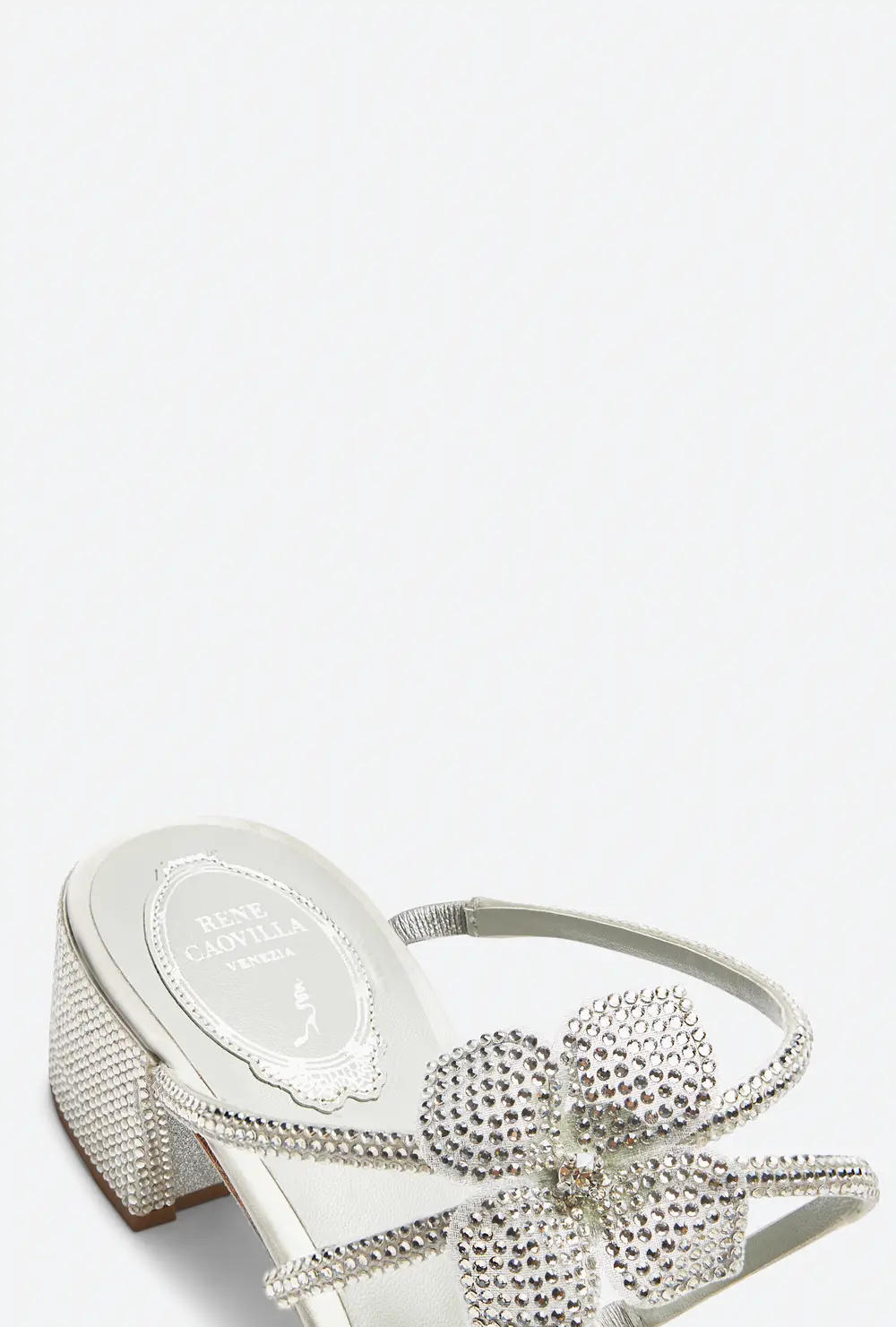 Rene Caovilla Floriane Silver Mule With Flowers 40