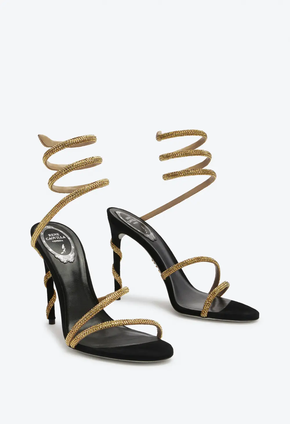 Rene Caovilla MARGOT BLACK JEWEL SANDALS SNAKE