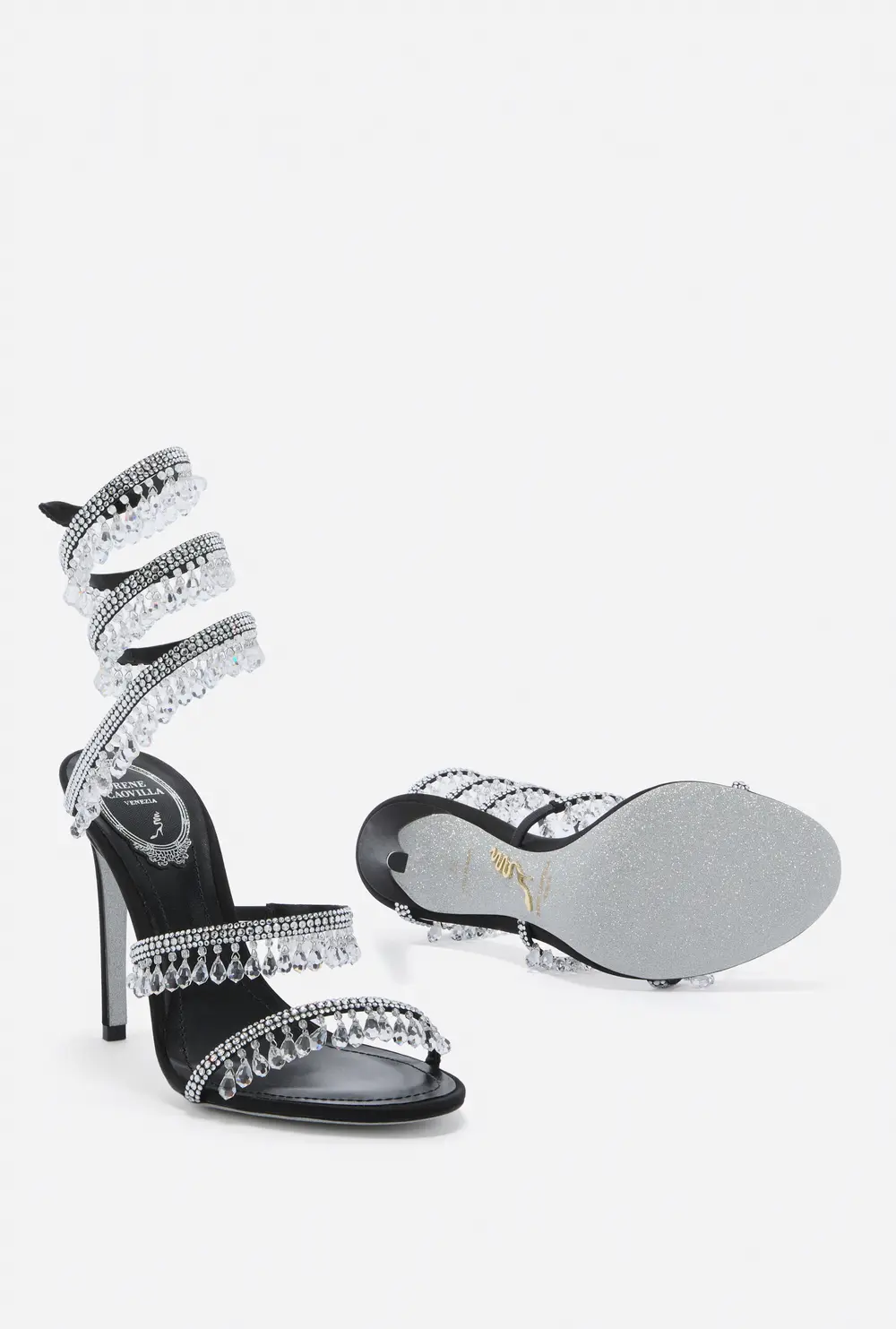 Rene Caovilla CHANDELIER BLACK AND SILVER SANDAL 105