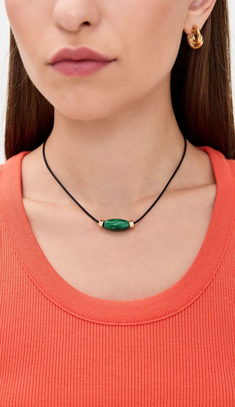 Zoe Chicco 14k Gold Malachite  On Leather Cord Necklace