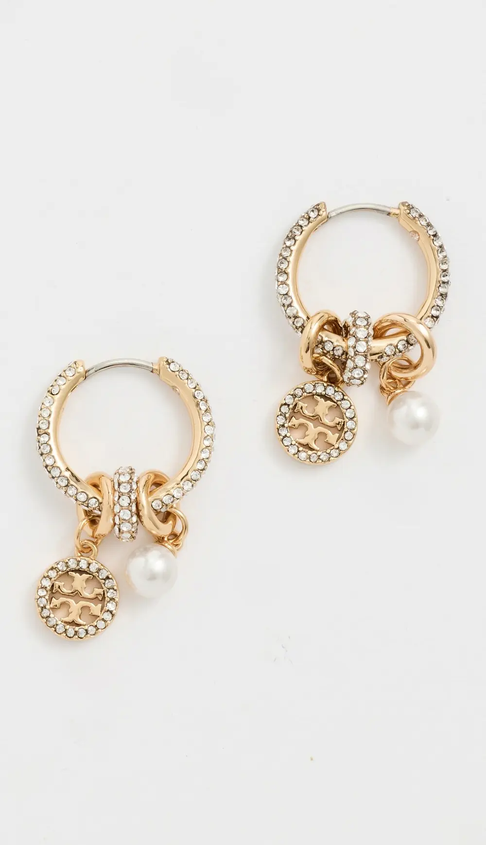 Tory Burch Miller Pave Charm Hoop Earrings