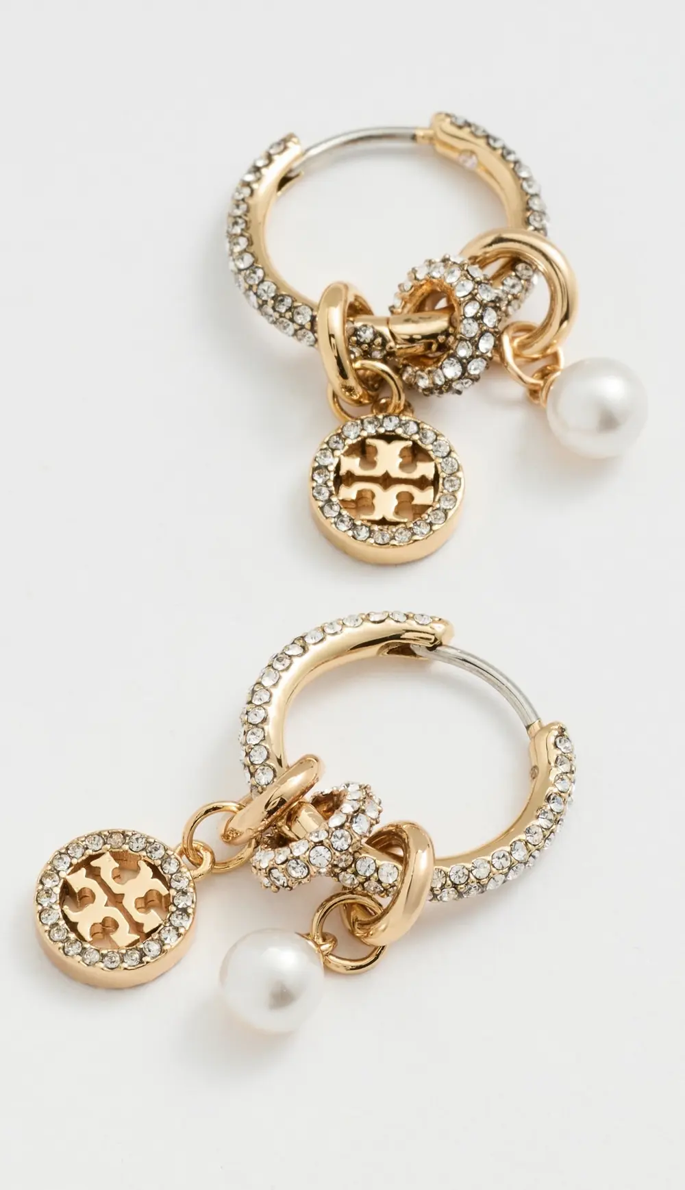 Tory Burch Miller Pave Charm Hoop Earrings
