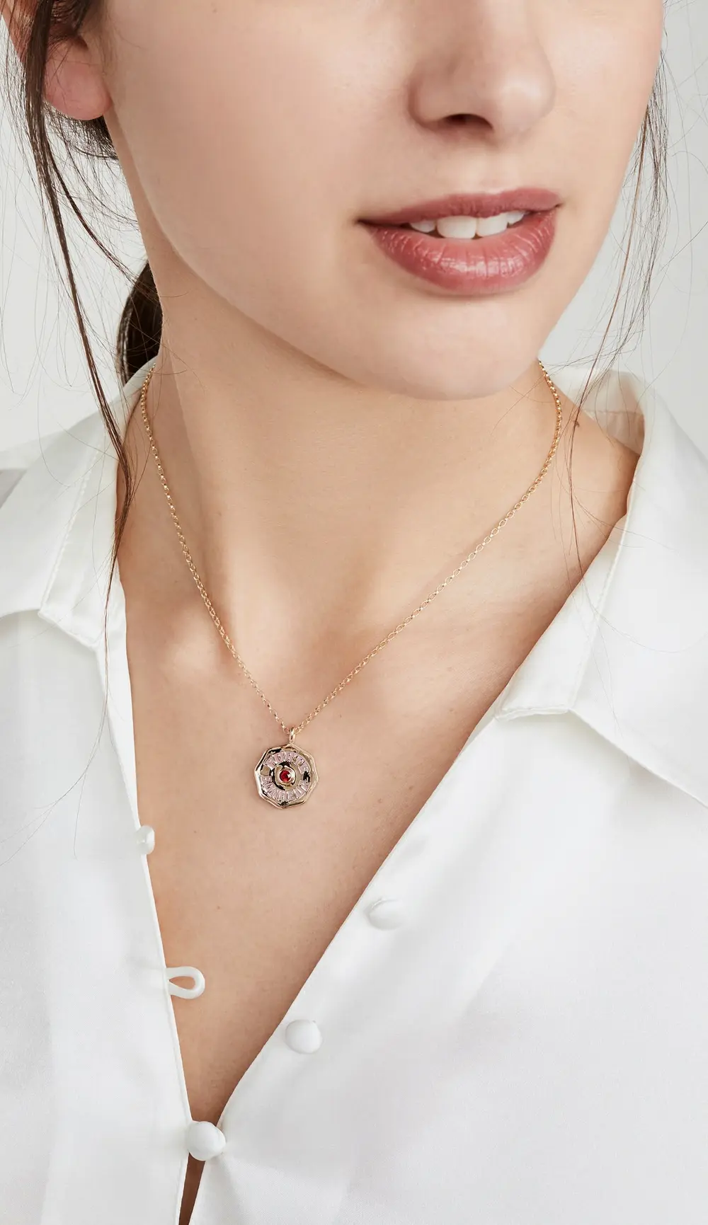 Marlo Laz 14k Mini Porte Bonheur Enamel Coin Necklace