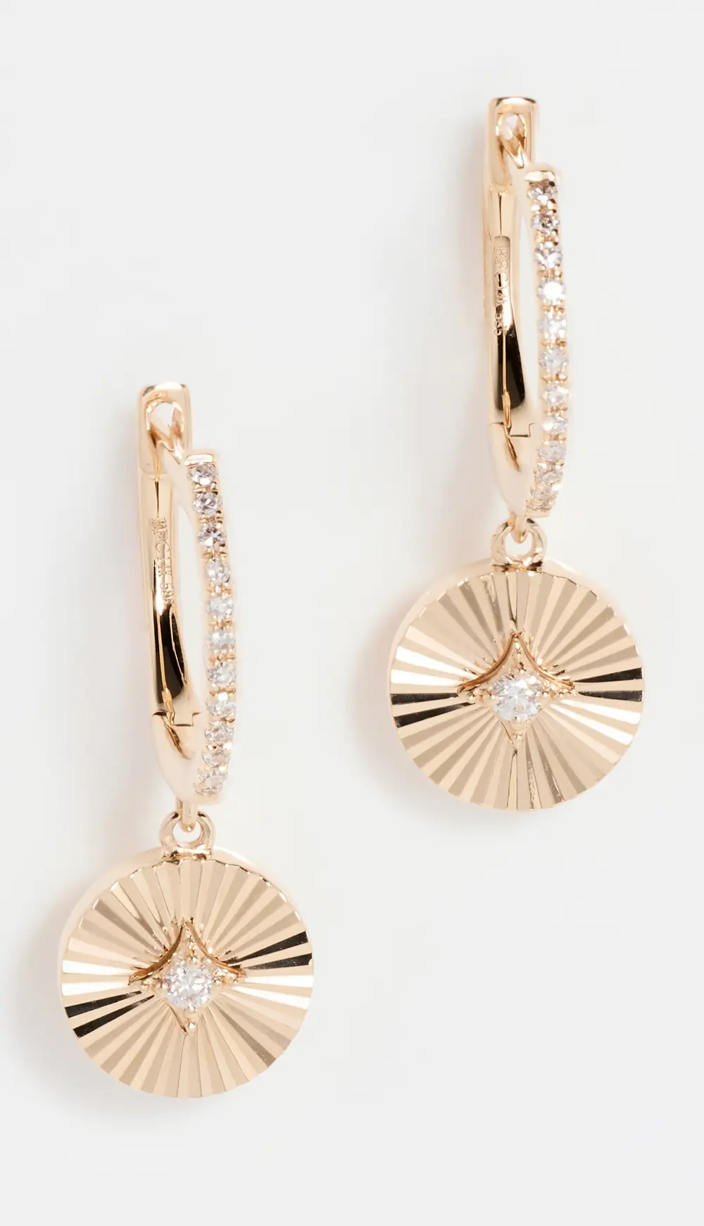 EF Collection 14k Gold & Diamond Fluted Disc Drop Huggies