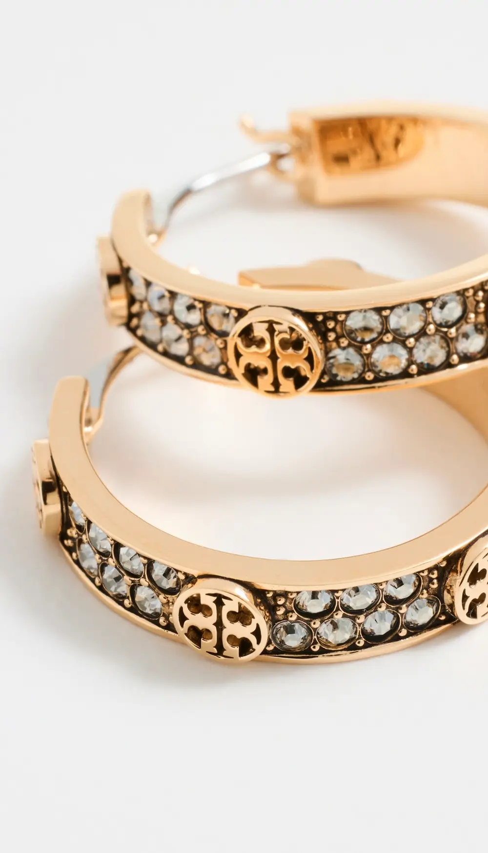 Tory Burch Small Icon Pave Hoop Earrings