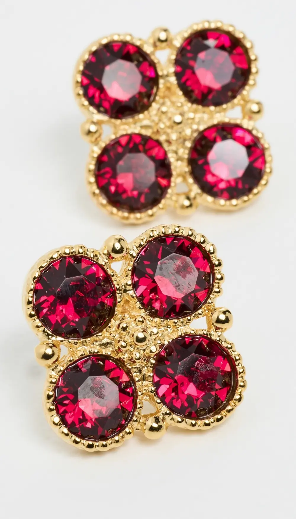 Kenneth Jay Lane Gold Earrings with Four Faceted Ruby Stones