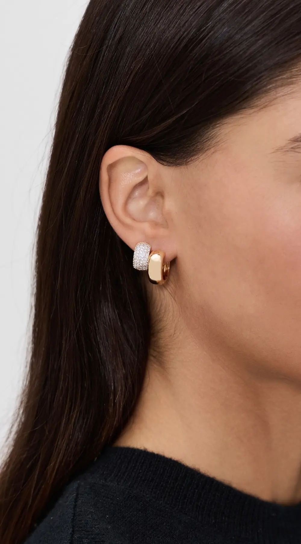 By Adina Eden Solid/Pave Wide Huggie Earrings Combo Set