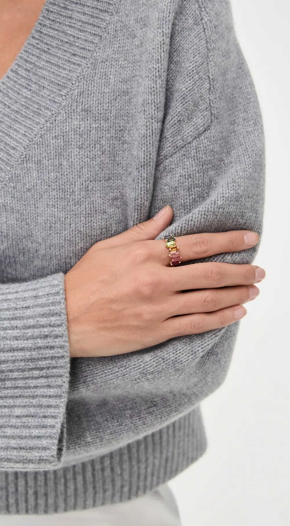 Kalan by Suzanne Kalan 14k Ann Emerald Cut Rainbow Half Band Ring