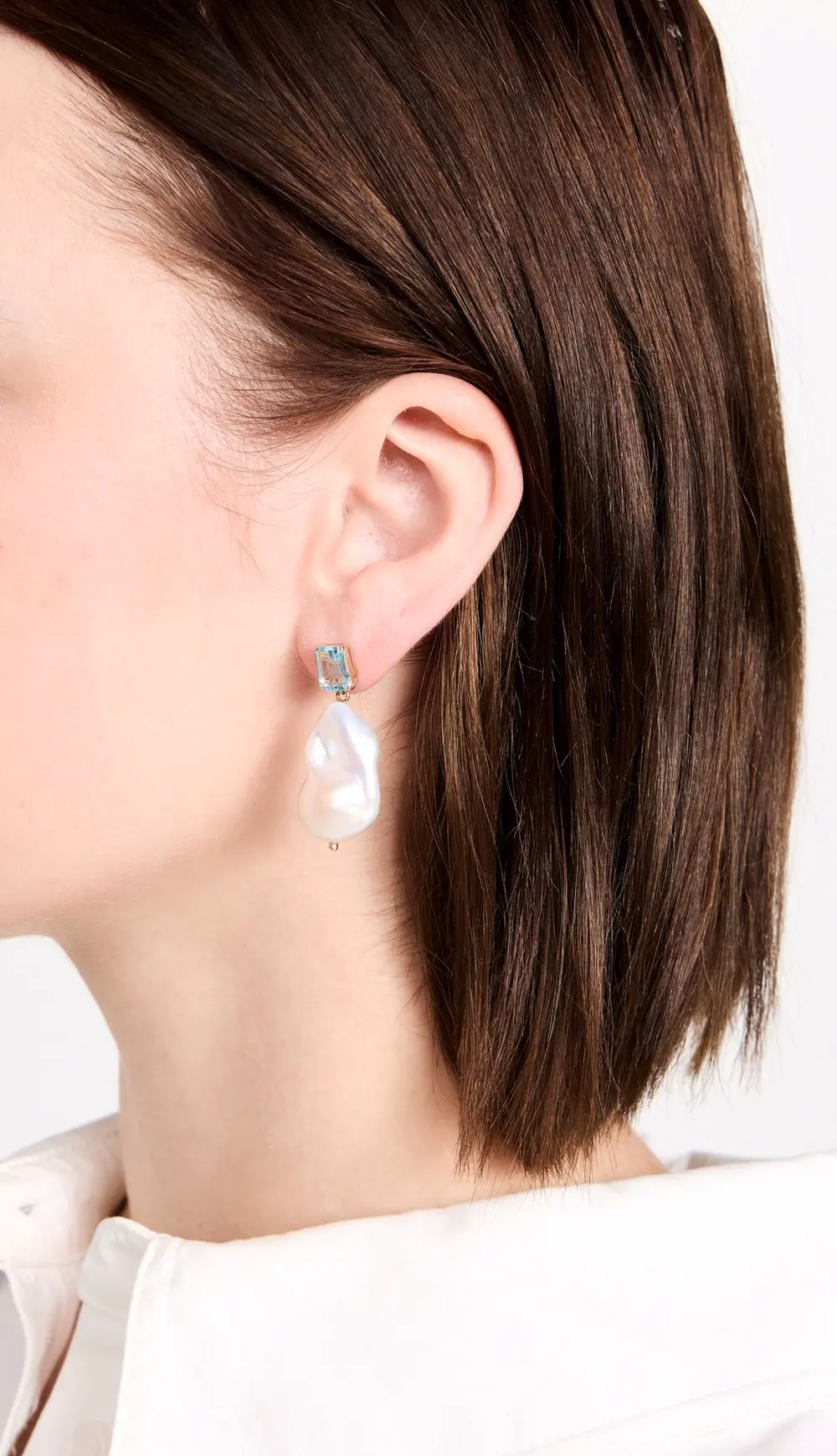 Mateo 14k Blue Topaz and Baroque Pearl Drop Earrings