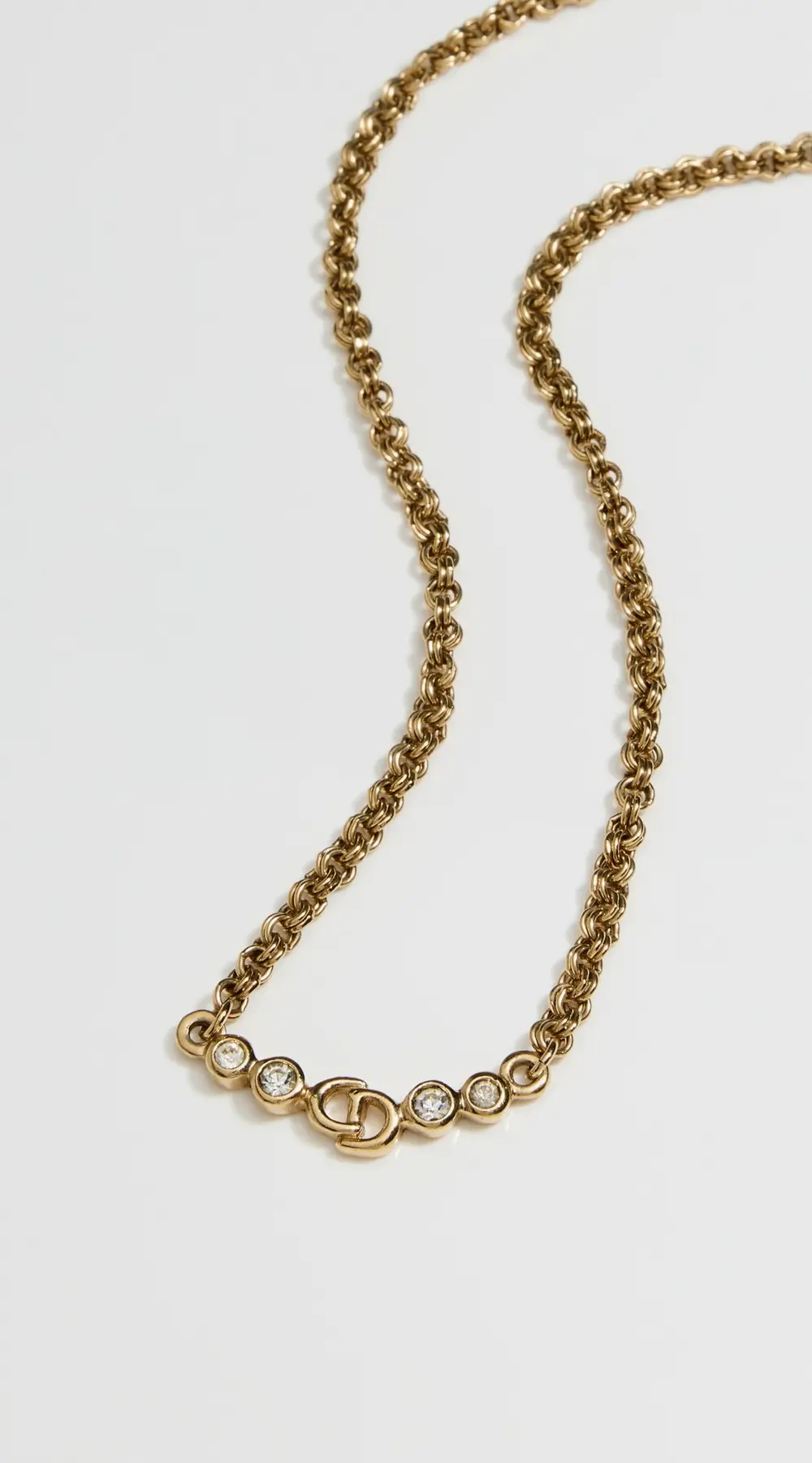 What Goes Around Comes Around Dior Gold Crystal CD Necklace