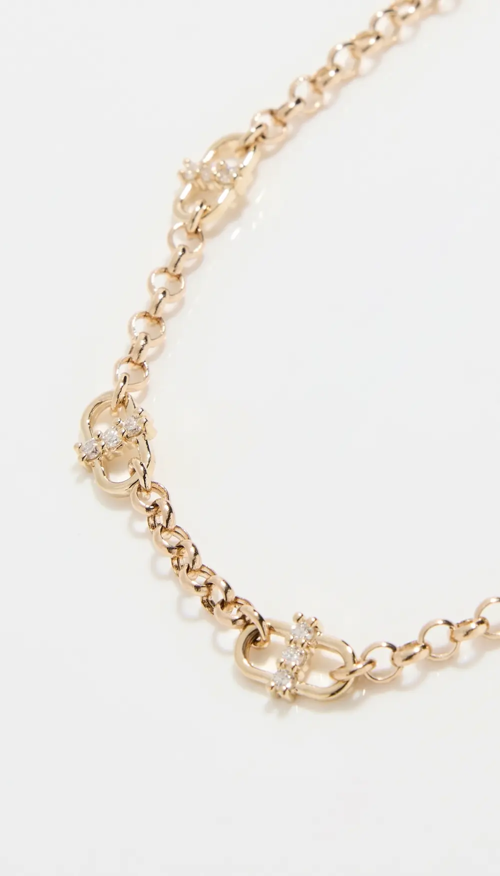 Zoe Chicco 14k Gold Rolo Chain Station Diamond Links Necklace