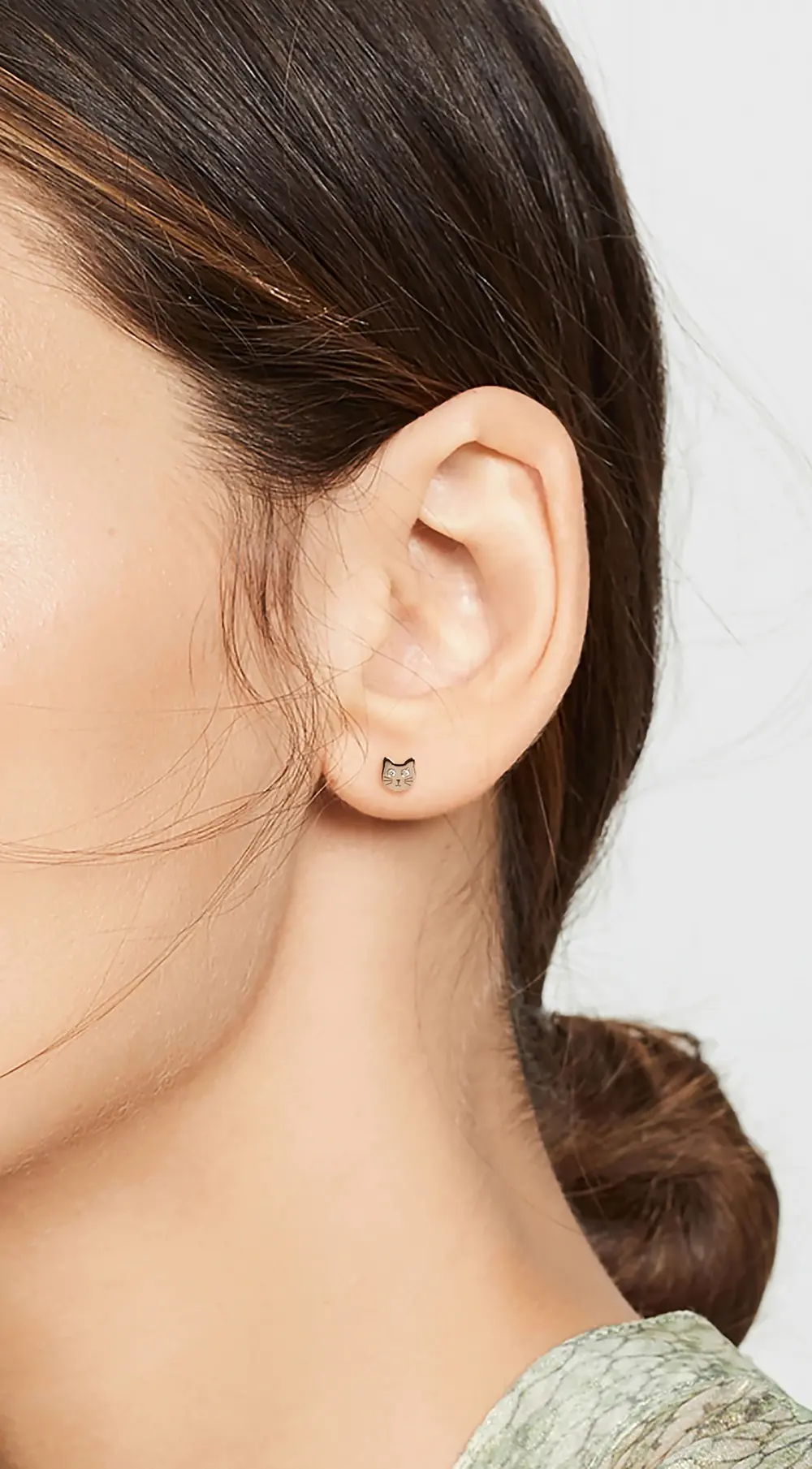 Zoe Chicco 14k Single Itty Bitty Cat with Diamond Eyes Stud Earring