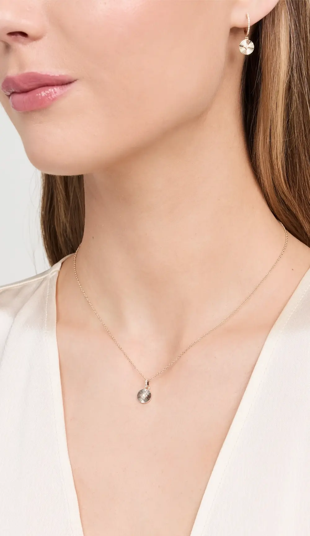 EF Collection 14k Gold & Diamond Fluted Disc Necklace