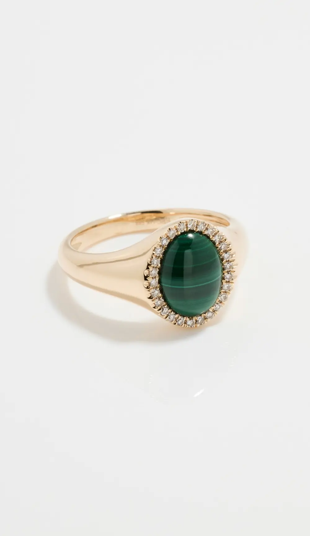EF Collection 14k Diamond & Malachite Cabochon Signet Ring