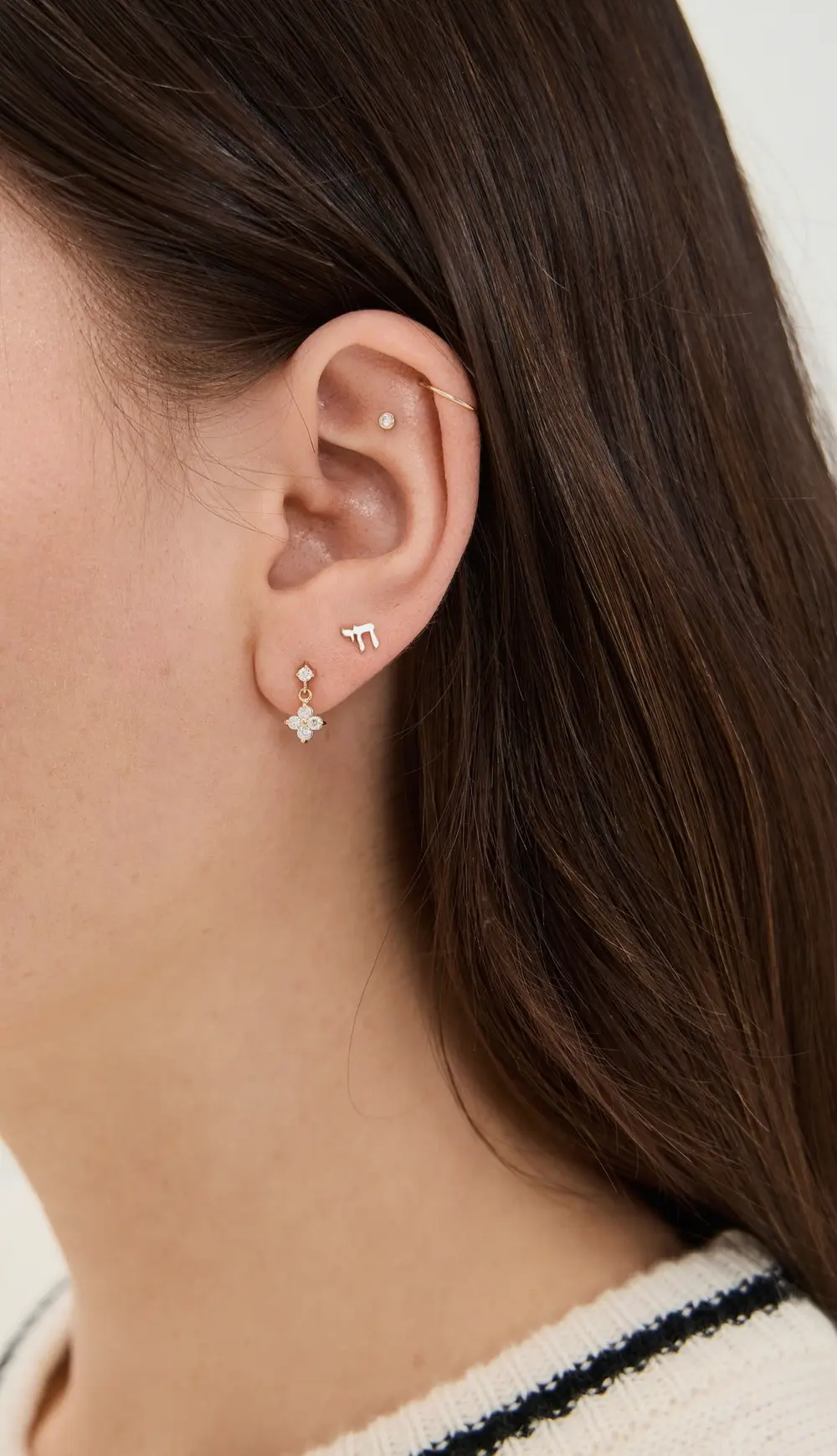 Zoe Chicco 14k Gold Prong Set Diamond Stud Single Earring with Quad Drop