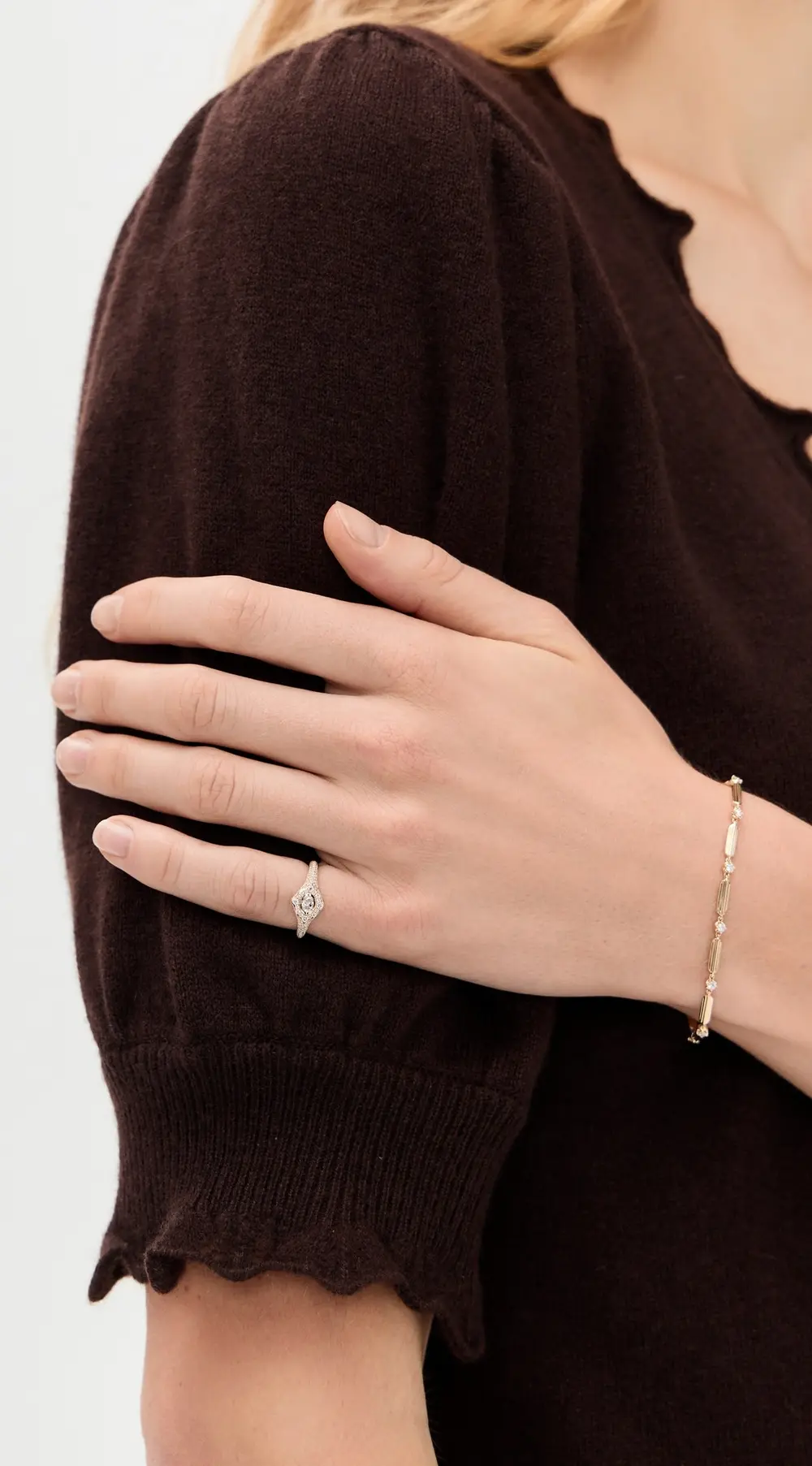 EF Collection 14k Oval Diamond Daphne Signet Ring