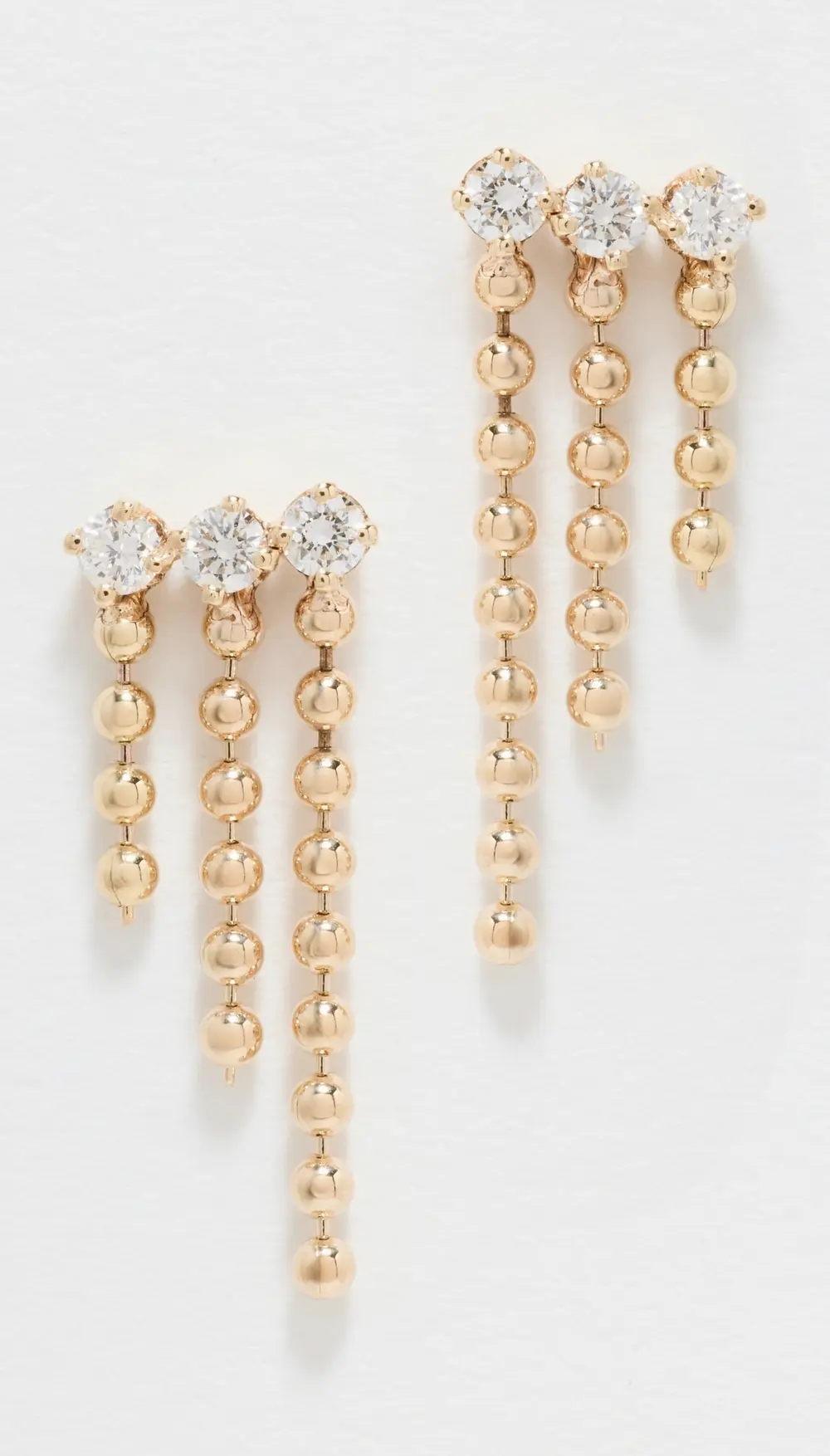 Zoe Chicco 14k Gold Prong Diamond and Bead Chain Waterfall Earrings