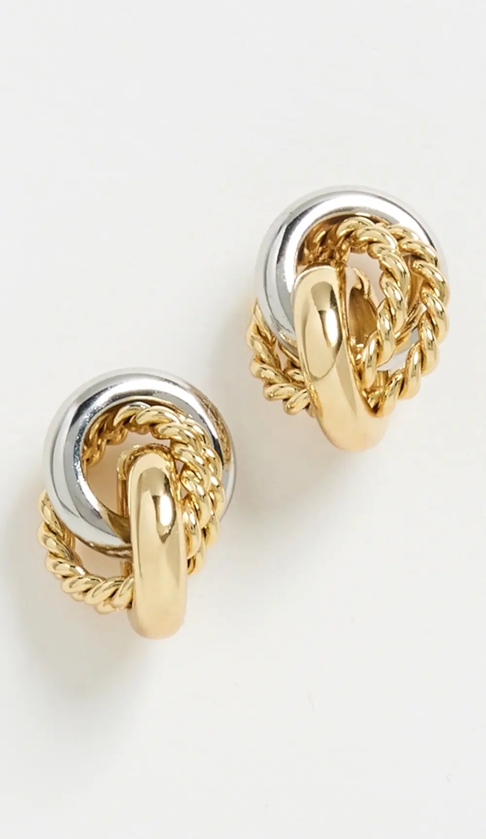 Kenneth Jay Lane Two-Tone Gold and Silver Knot Pierced Earrings