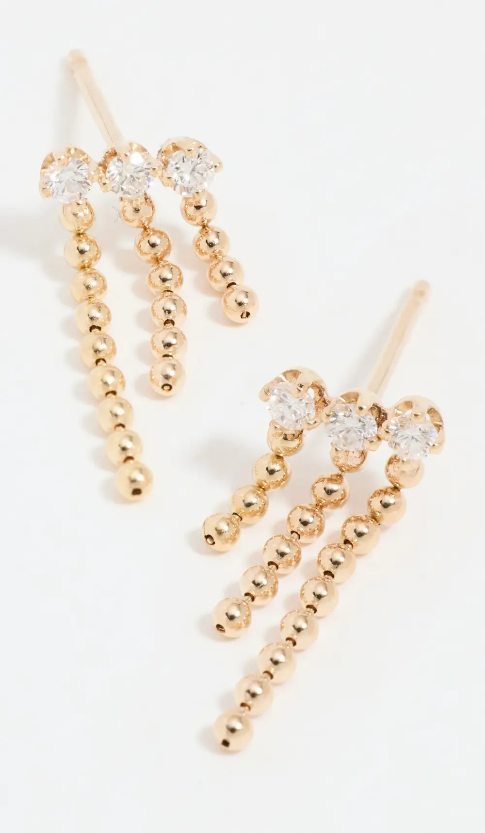 Zoe Chicco 14k Gold Prong Diamond and Bead Chain Waterfall Earrings