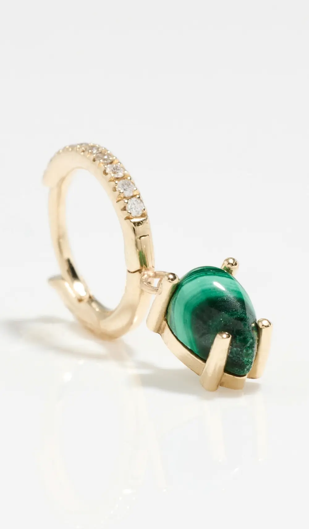 Zoe Chicco 14k Gold Pav Huggie Hoops with Pear Cut Malachite