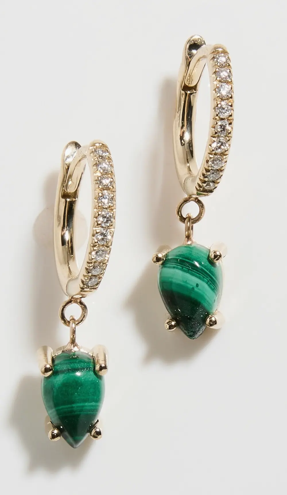 Zoe Chicco 14k Gold Pav Huggie Hoops with Pear Cut Malachite