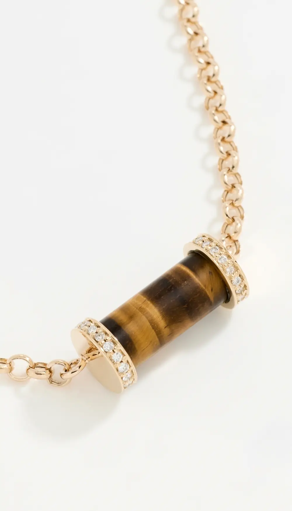 Zoe Chicco 14k Gold & Tigers Eye Pendant with Diamonds On Rolo Chain Necklace