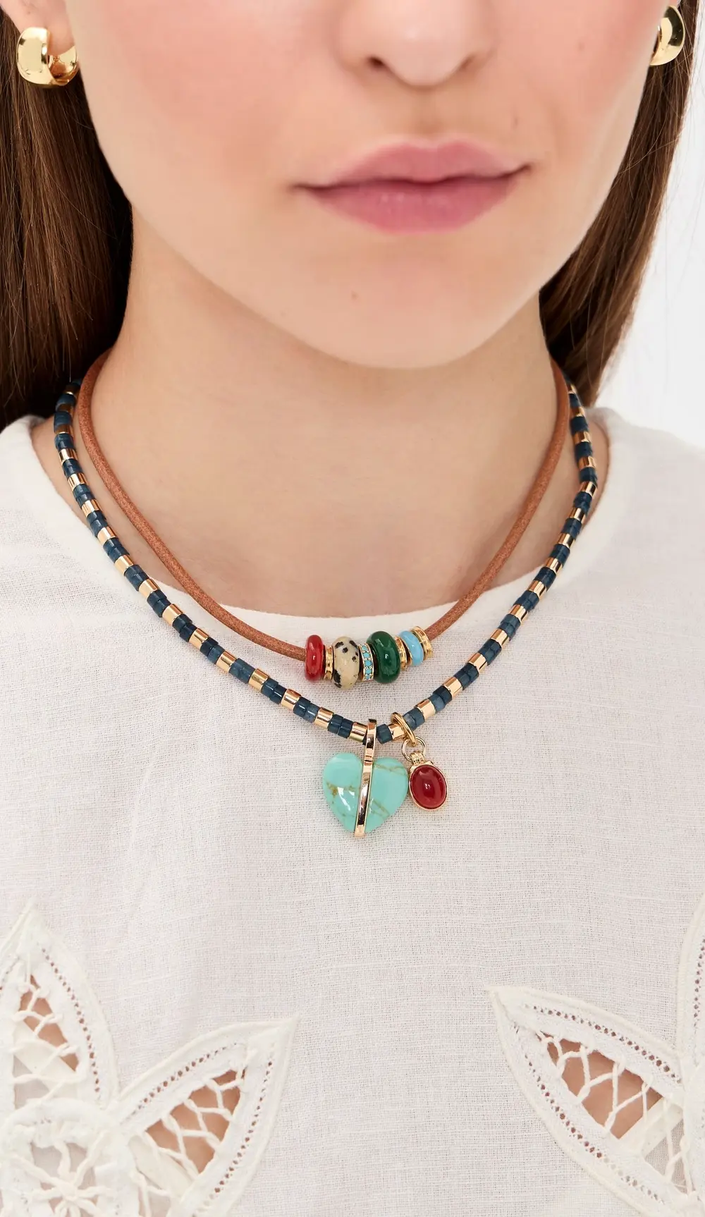 Roxanne Assoulin Semi Heart and Cab Charm Necklace