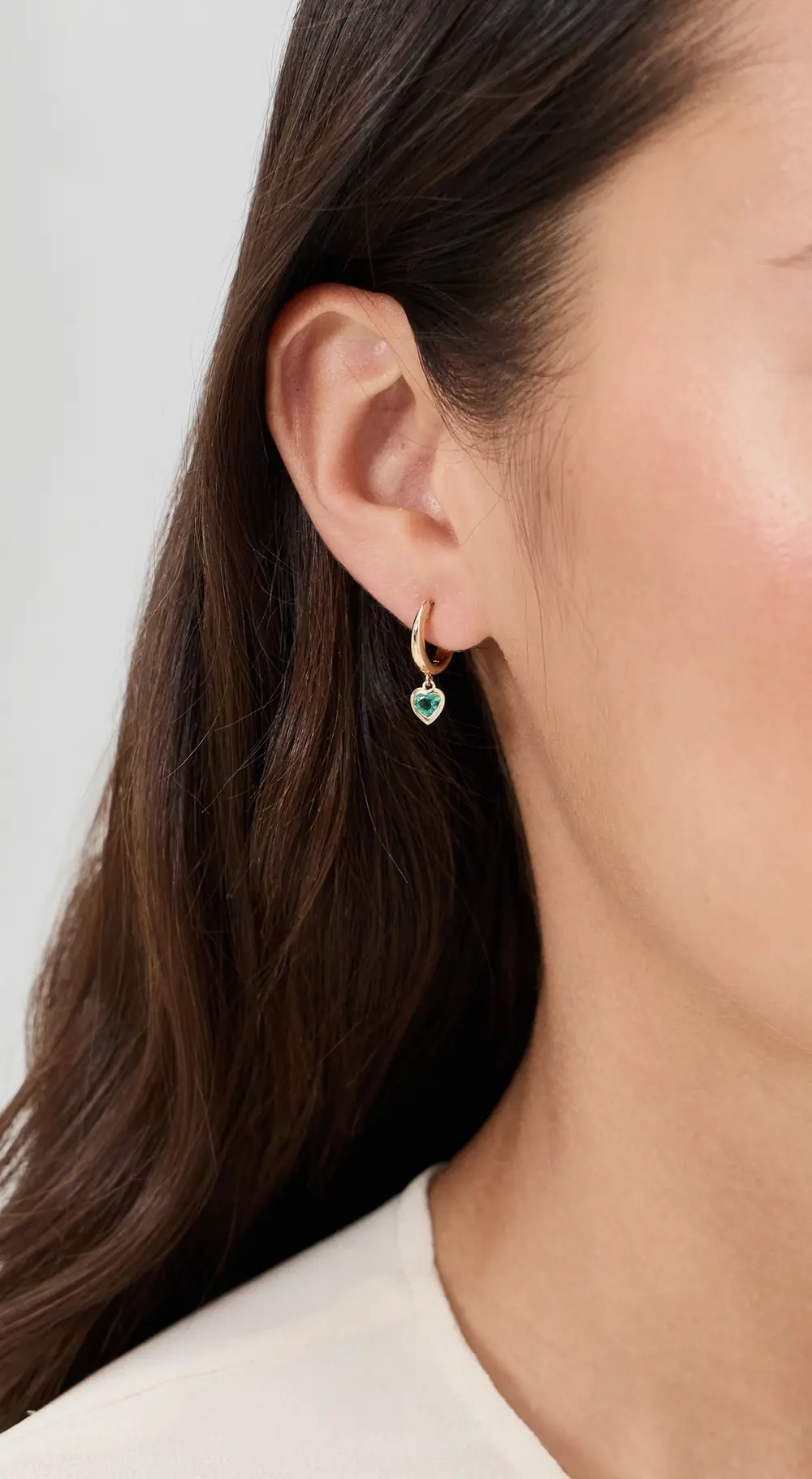 SHAY 18k Emerald Heart Bezel Huggies