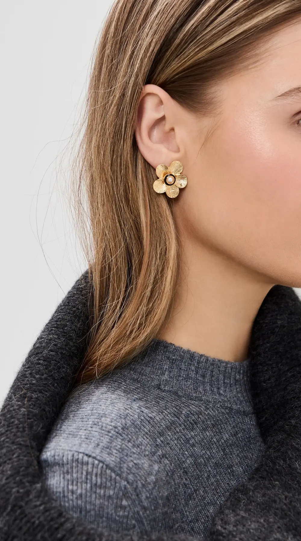 Kenneth Jay Lane Gold Flower Pierced Earrings