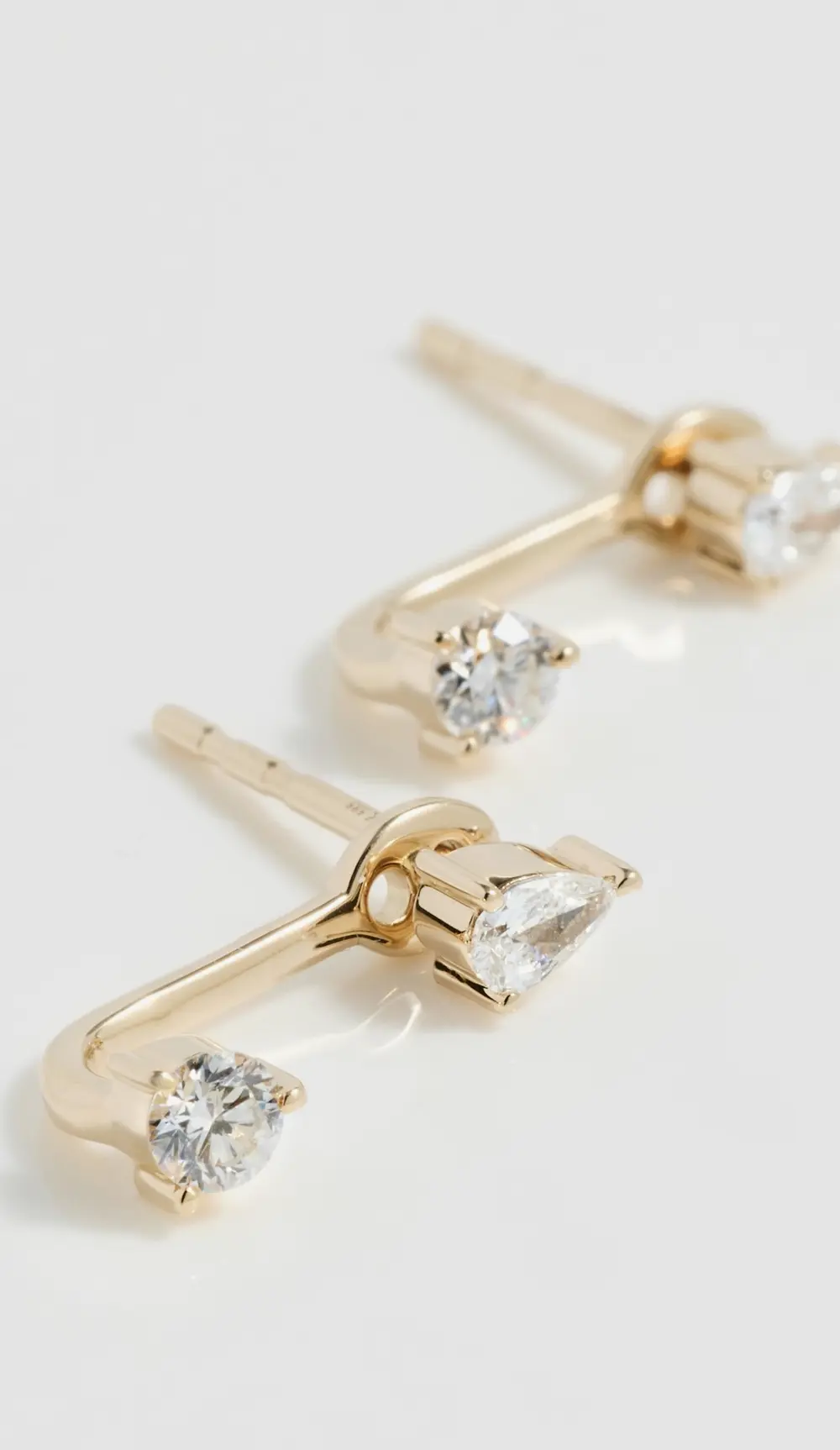 EF Collection 14k Gold Diamond Pear and Oval Stud Earrings