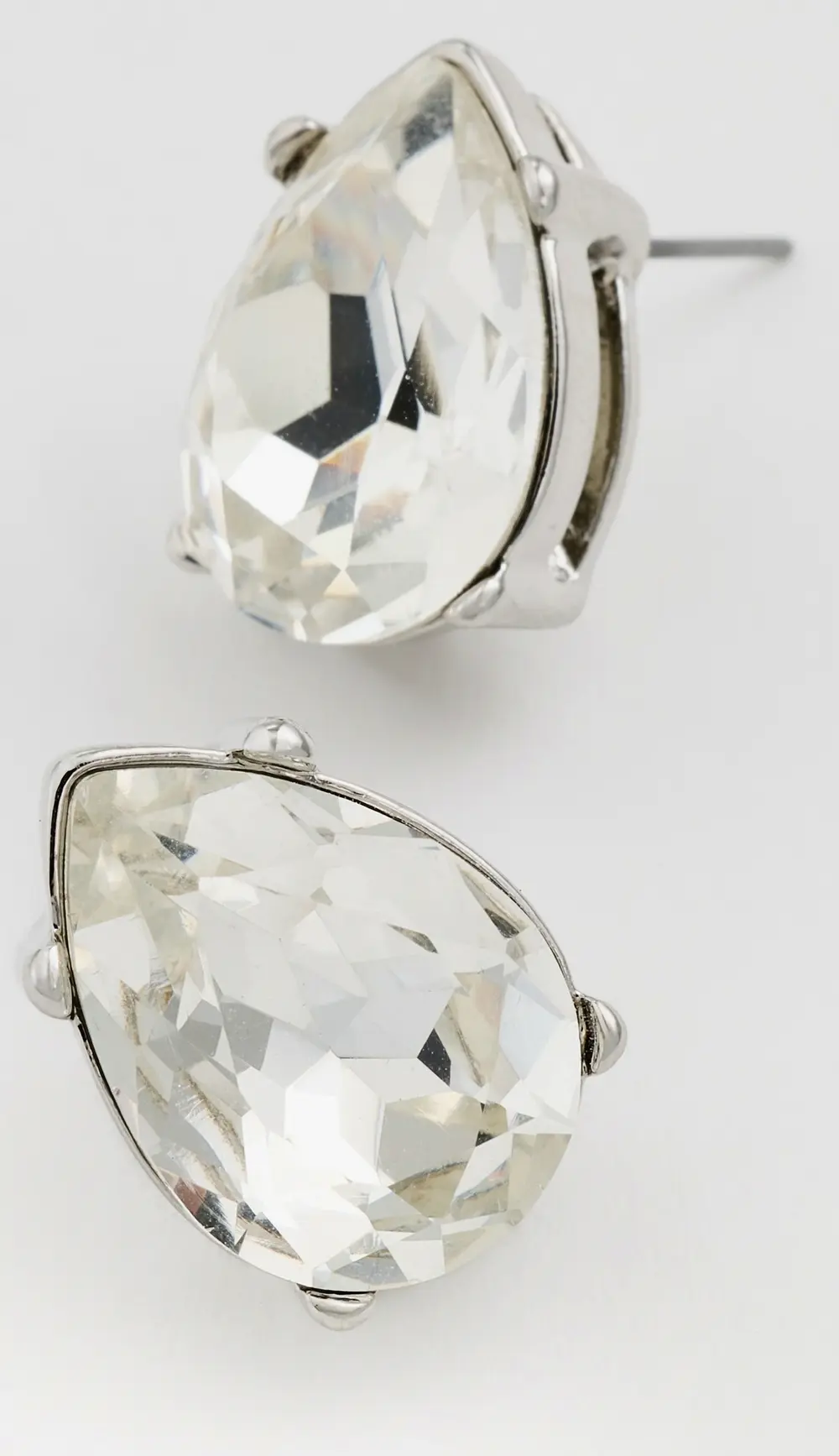 Kenneth Jay Lane Silver Crystal Teardrop Pierced Earrings
