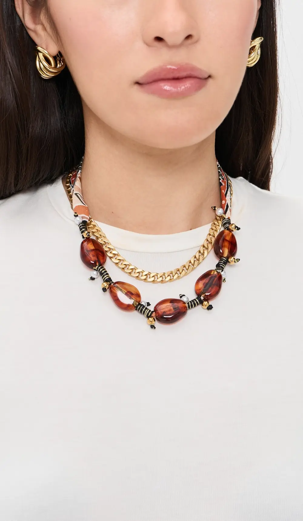 By Adina Eden Bandana Beaded Amber Necklace
