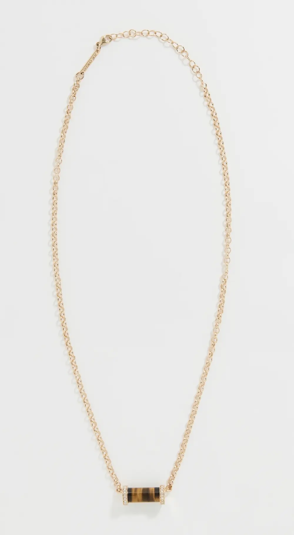 Zoe Chicco 14k Gold & Tigers Eye Pendant with Diamonds On Rolo Chain Necklace