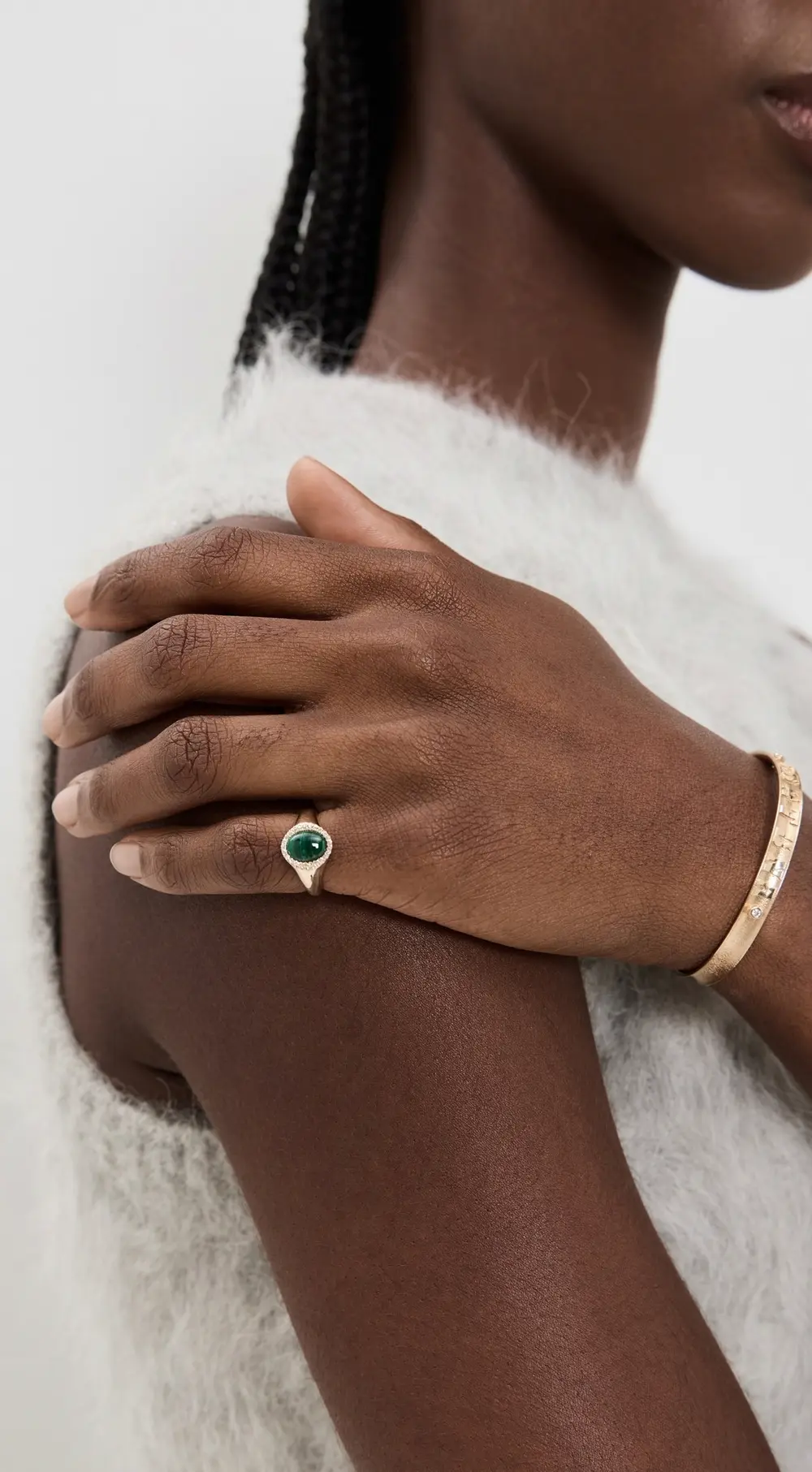 EF Collection 14k Diamond & Malachite Cabochon Signet Ring