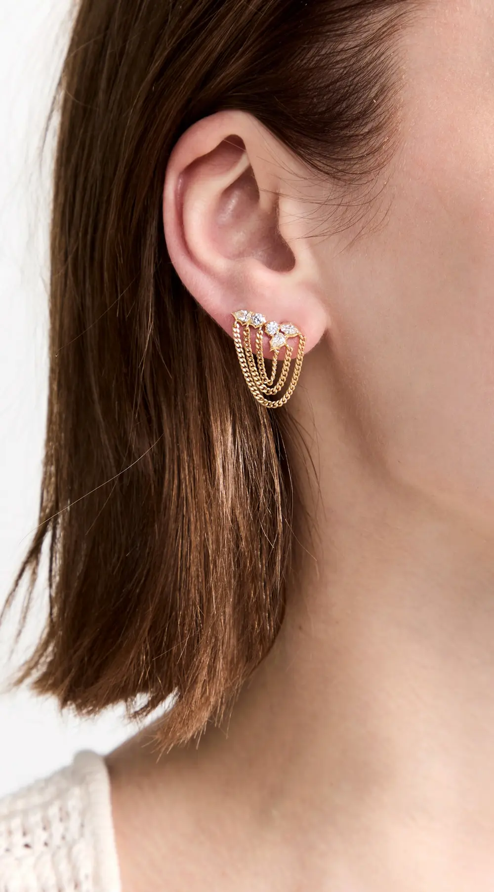 Jade Trau 18k Posey Duo Chain Single Earring