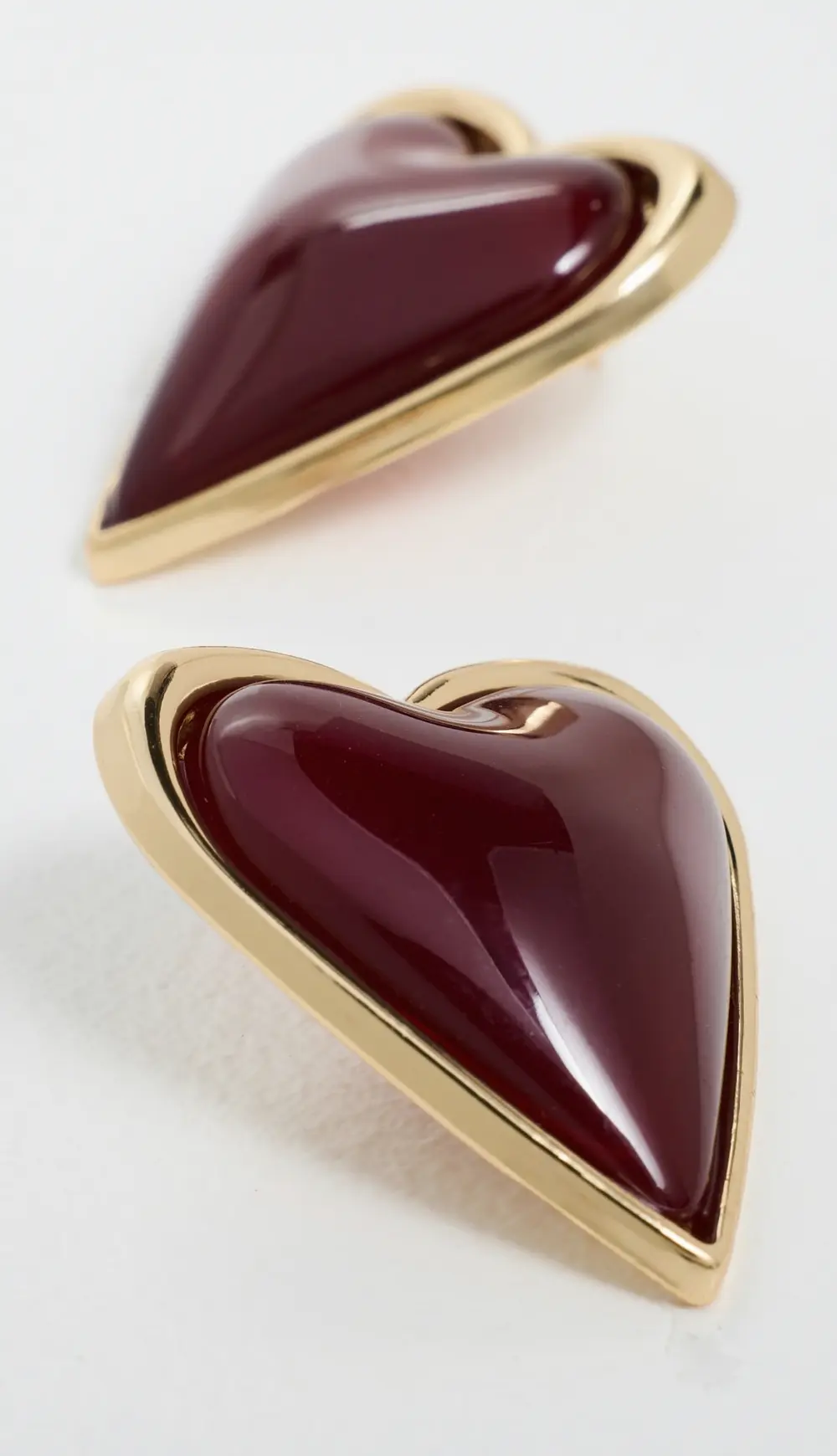 By Adina Eden Crimson Red Heart Bezel Stone Stud Earrings