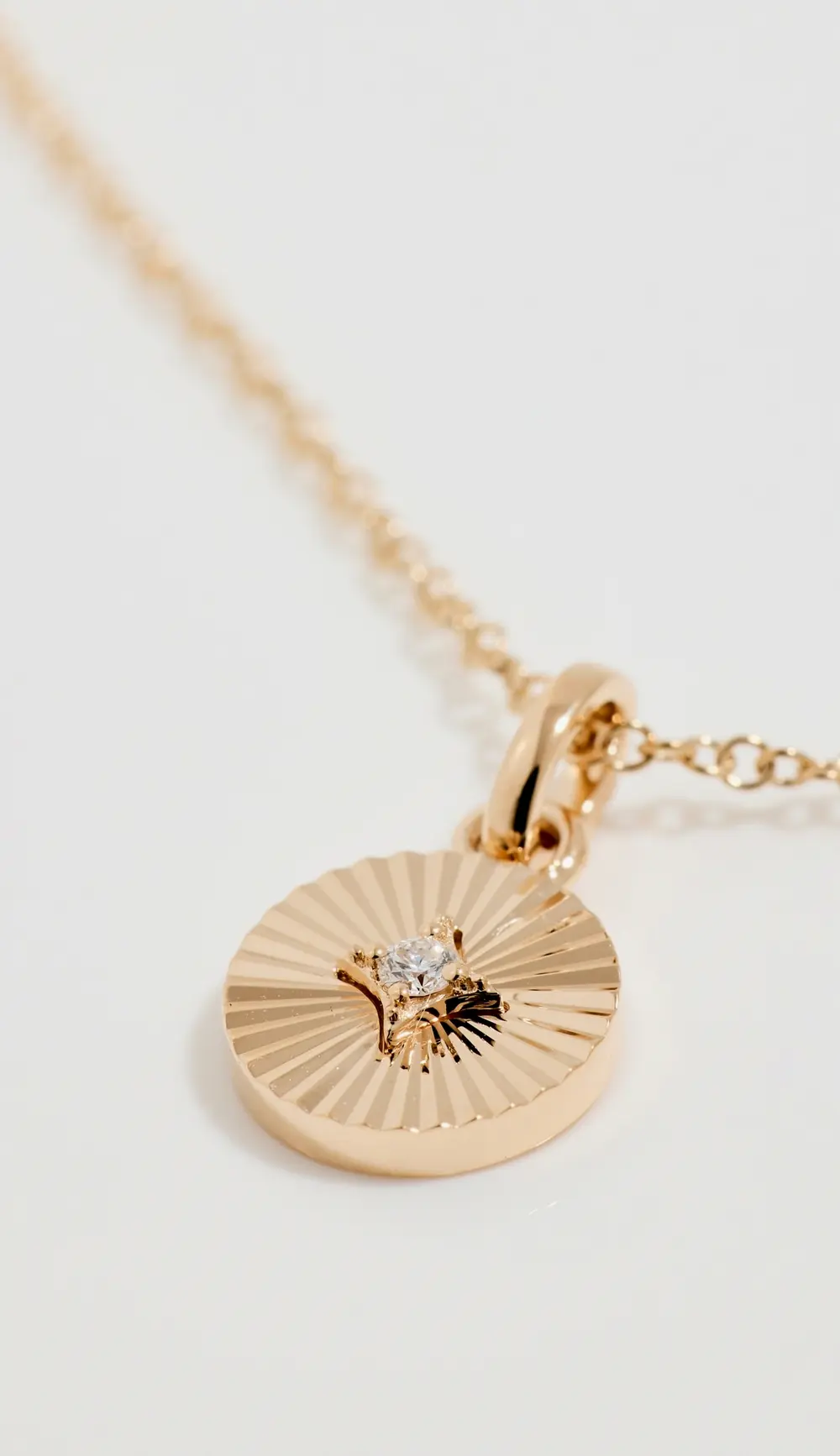 EF Collection 14k Gold & Diamond Fluted Disc Necklace