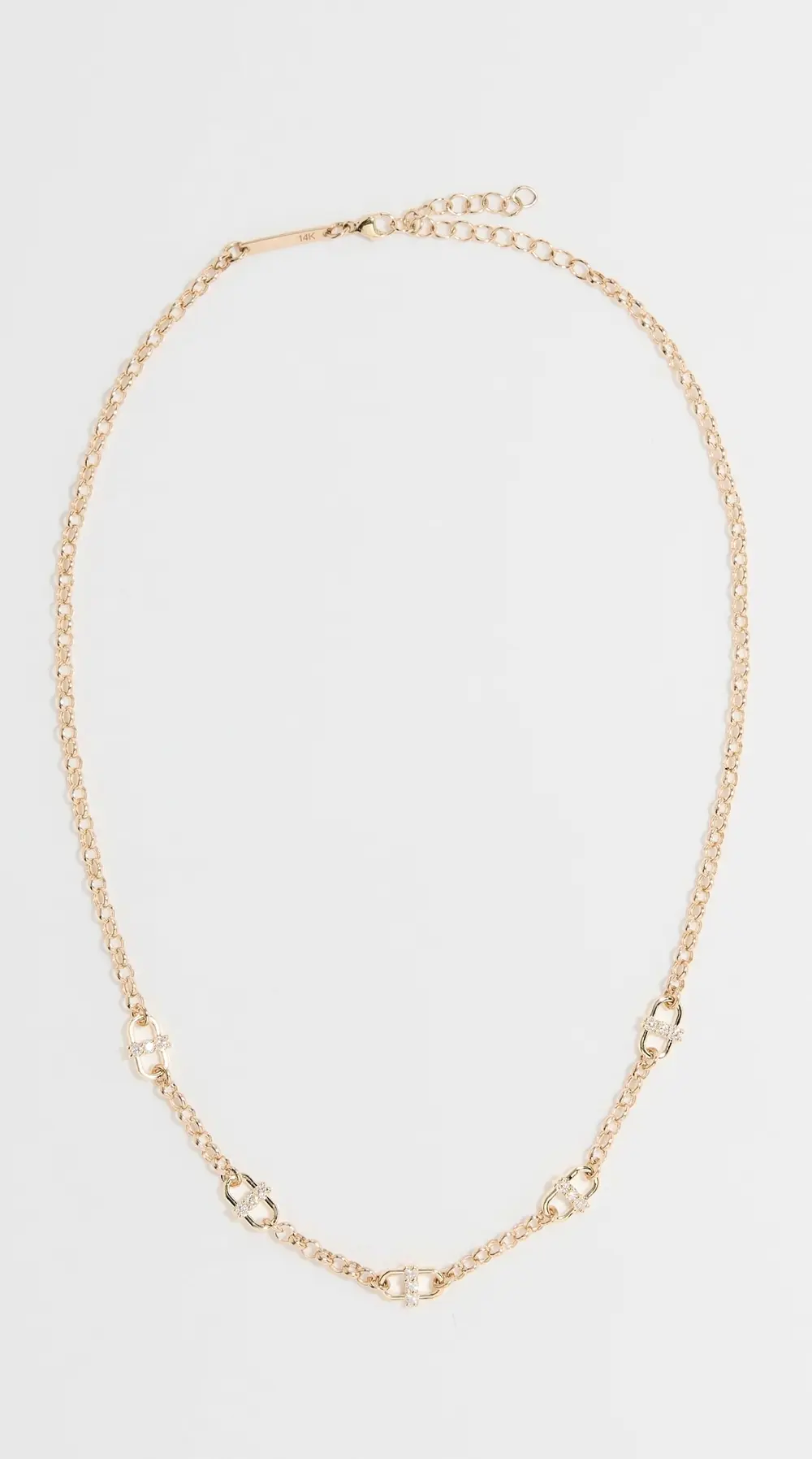Zoe Chicco 14k Gold Rolo Chain Station Diamond Links Necklace