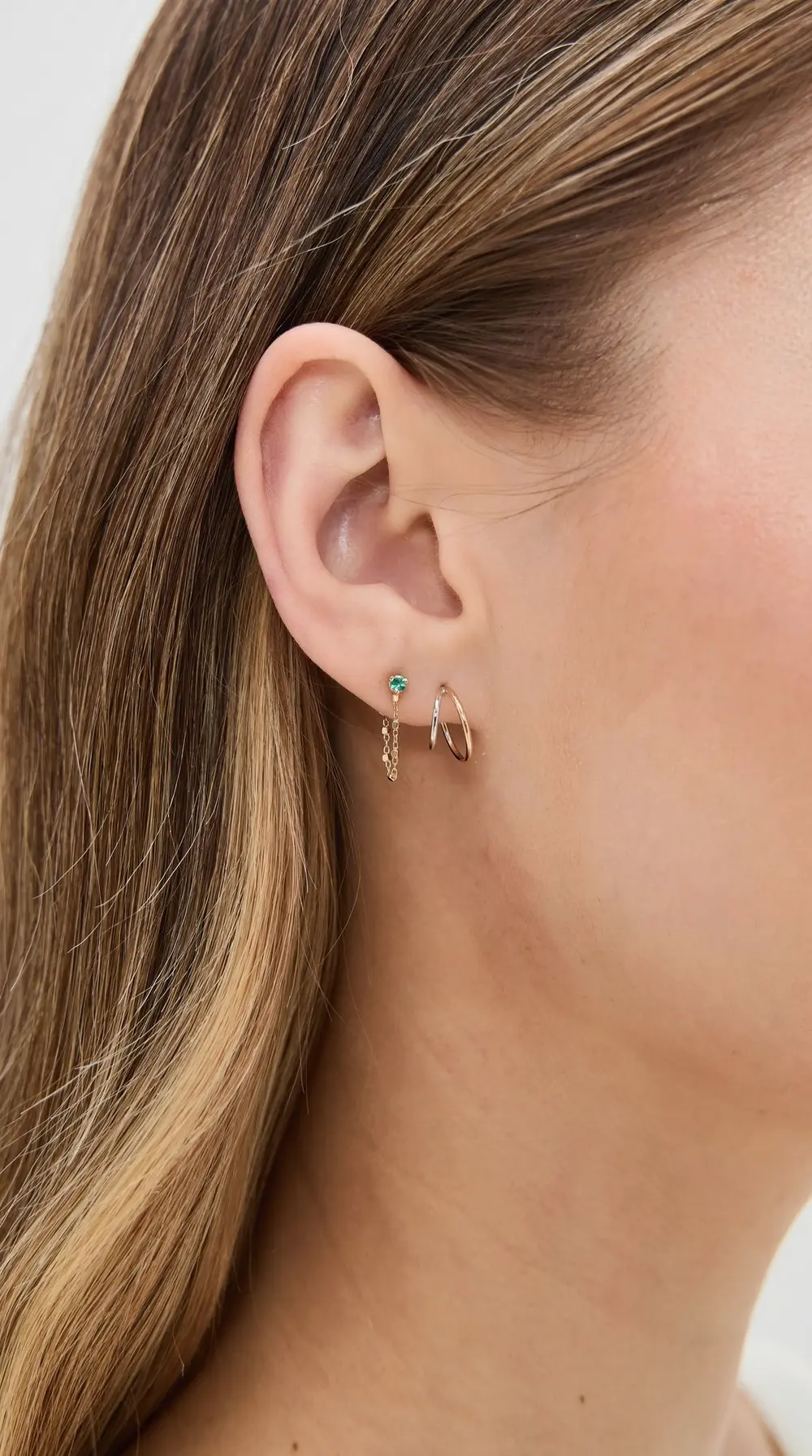 Zoe Chicco 14k Gold Emerald Square Bead Chain Huggie Earrings