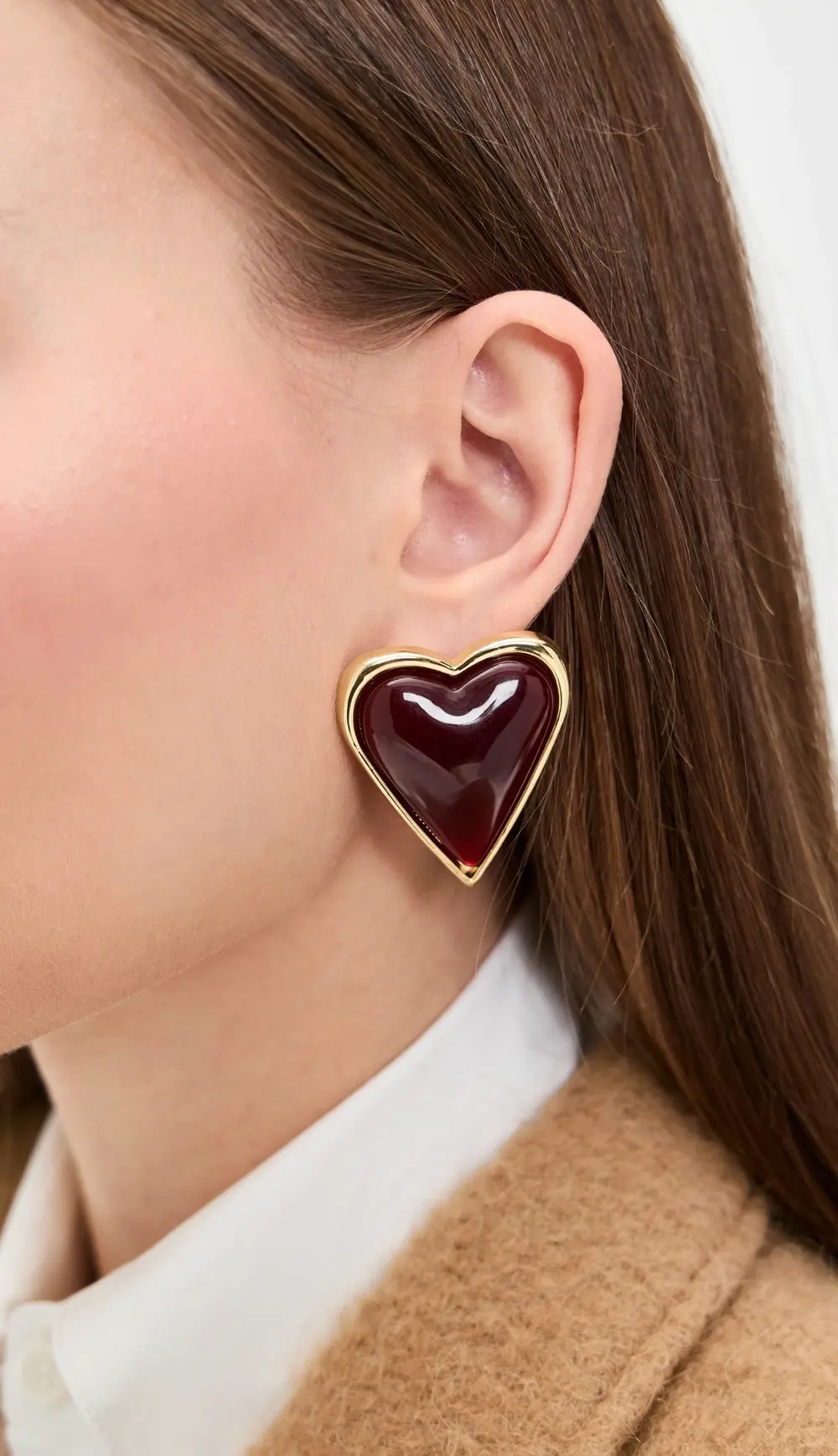 By Adina Eden Crimson Red Heart Bezel Stone Stud Earrings