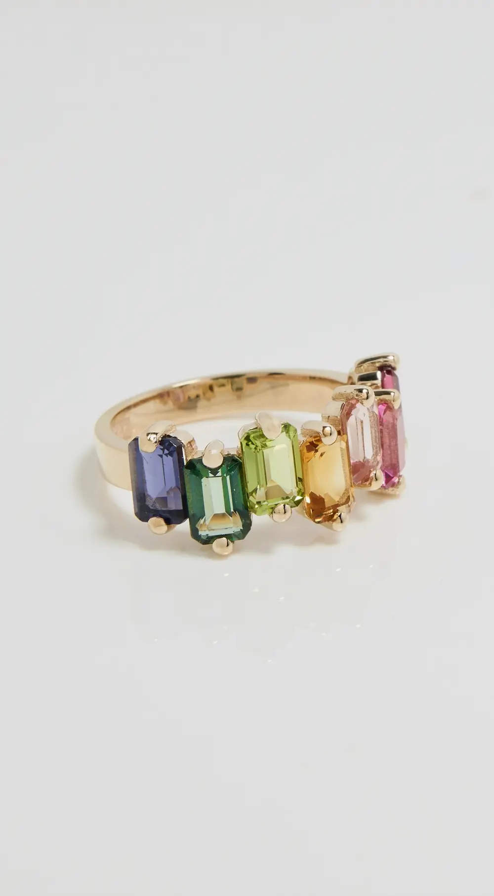 Kalan by Suzanne Kalan 14k Ann Emerald Cut Rainbow Half Band Ring