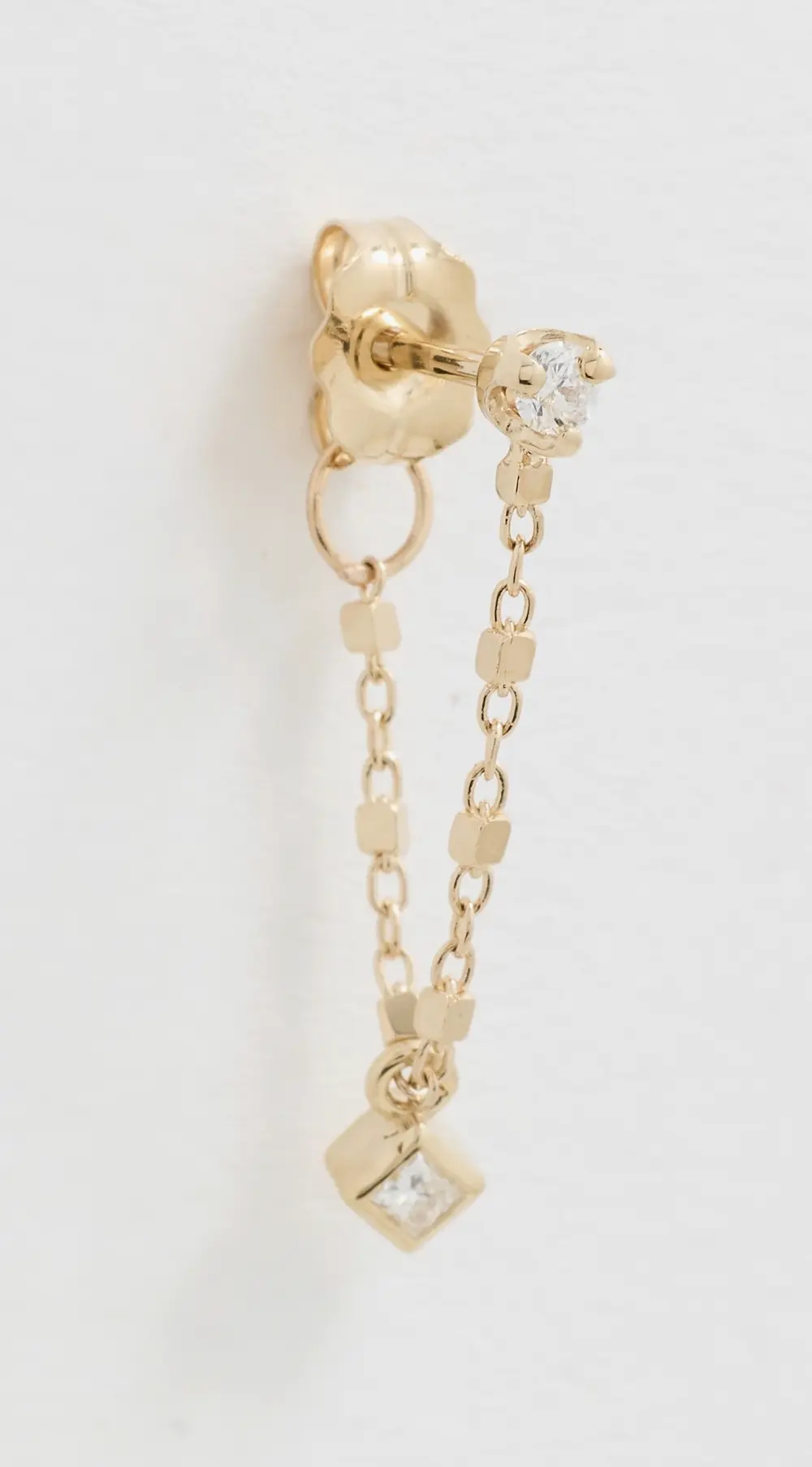 Zoe Chicco 14k Gold Prong Diamond Square Bead Chain Huggie Single Earring with Diamond Drop