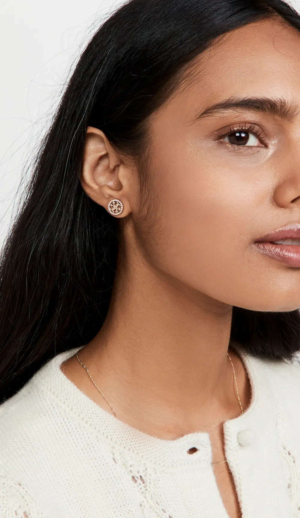 Tory Burch Icon Pavé Circle Stud Earrings