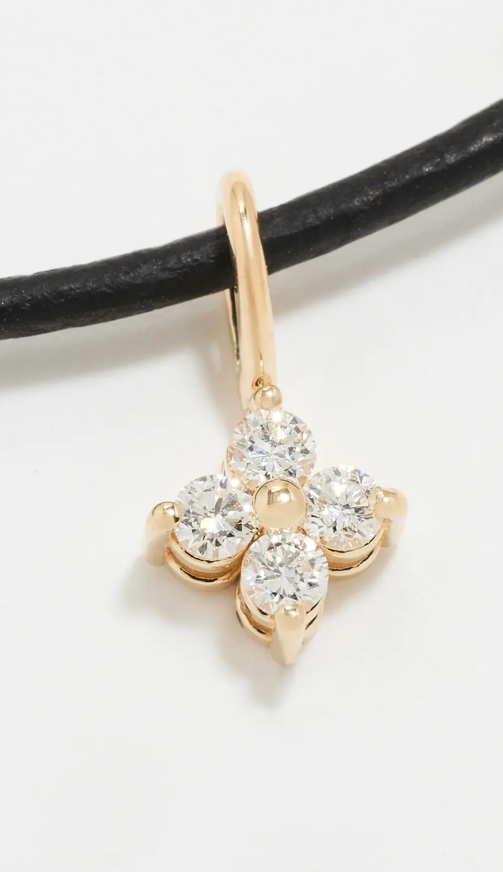 Zoe Chicco 14k Gold Quad Prong Set Diamond Pendant on Black Leather Cord Necklace